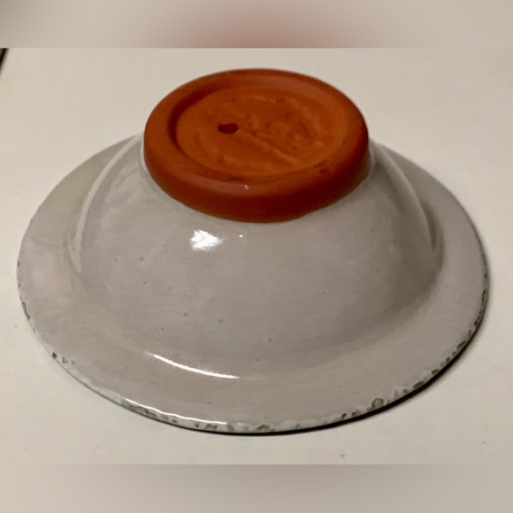 Vintage Unused Glazed Clay Pottery ORIGINAL APPLE BAKER Green Spongeware Trim - Picture 12 of 16